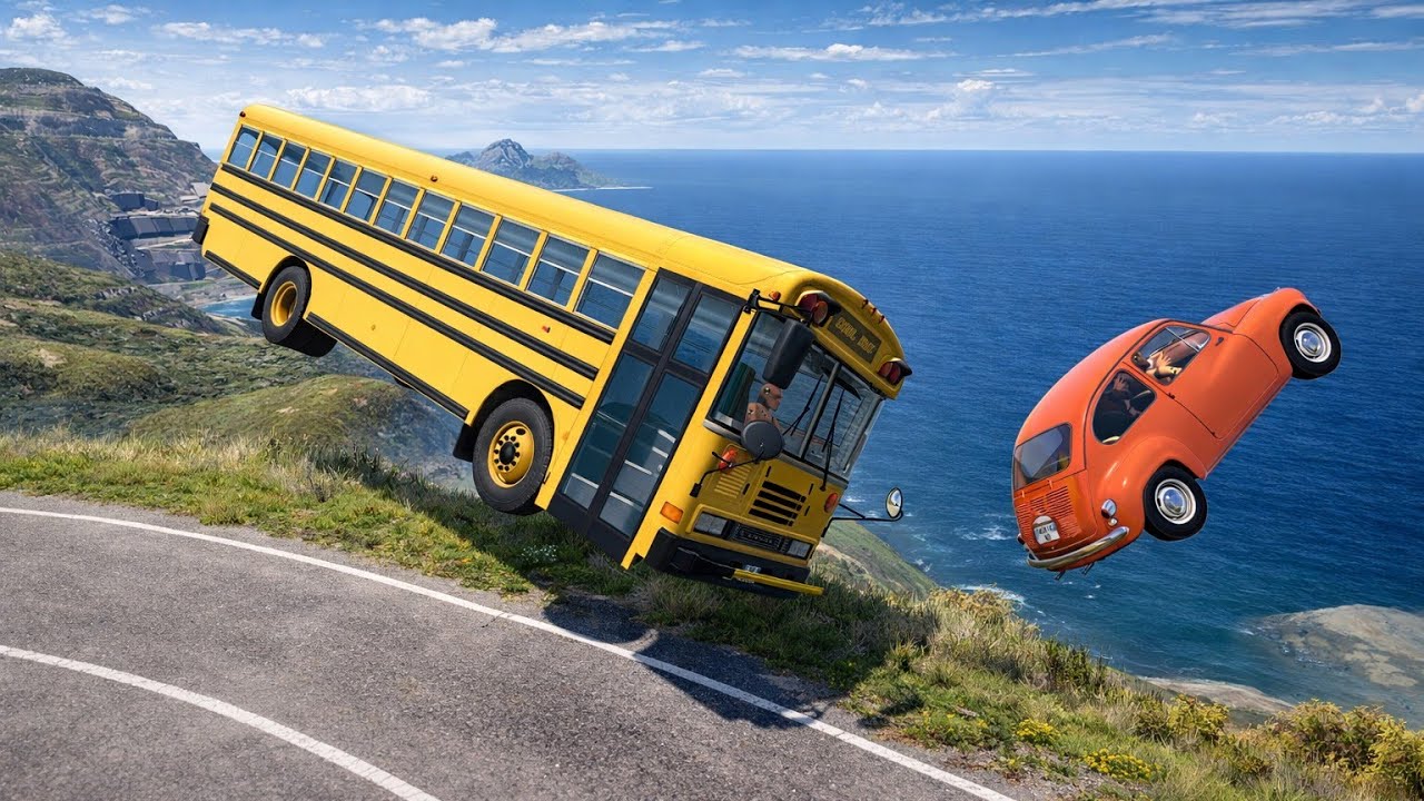 Shocking Bus vs Car Crash on dengerous cliff road😨 | BeamNG Drive