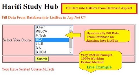 Fill Data in ListBox Control Dynamically From Database in Asp.Net C# | Hindi | Online Learning Free