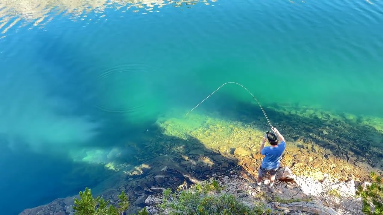Fly fishing for wild brook trout at Alice Lake in the Sawtooth Mountain Range