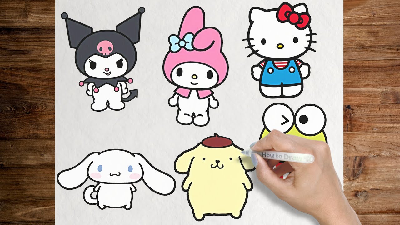 How to draw Sanrio Characters  Hello Kitty, Kuromi, My Melody,  Pompompurin, Cinnamoroll, Keroppi 