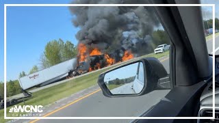 Massive fire caused by deadly tractor-trailer crash on I-85