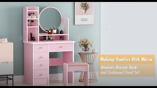 Makeup Vanity Set Dresser Desk with 5 Drawer and Shelf