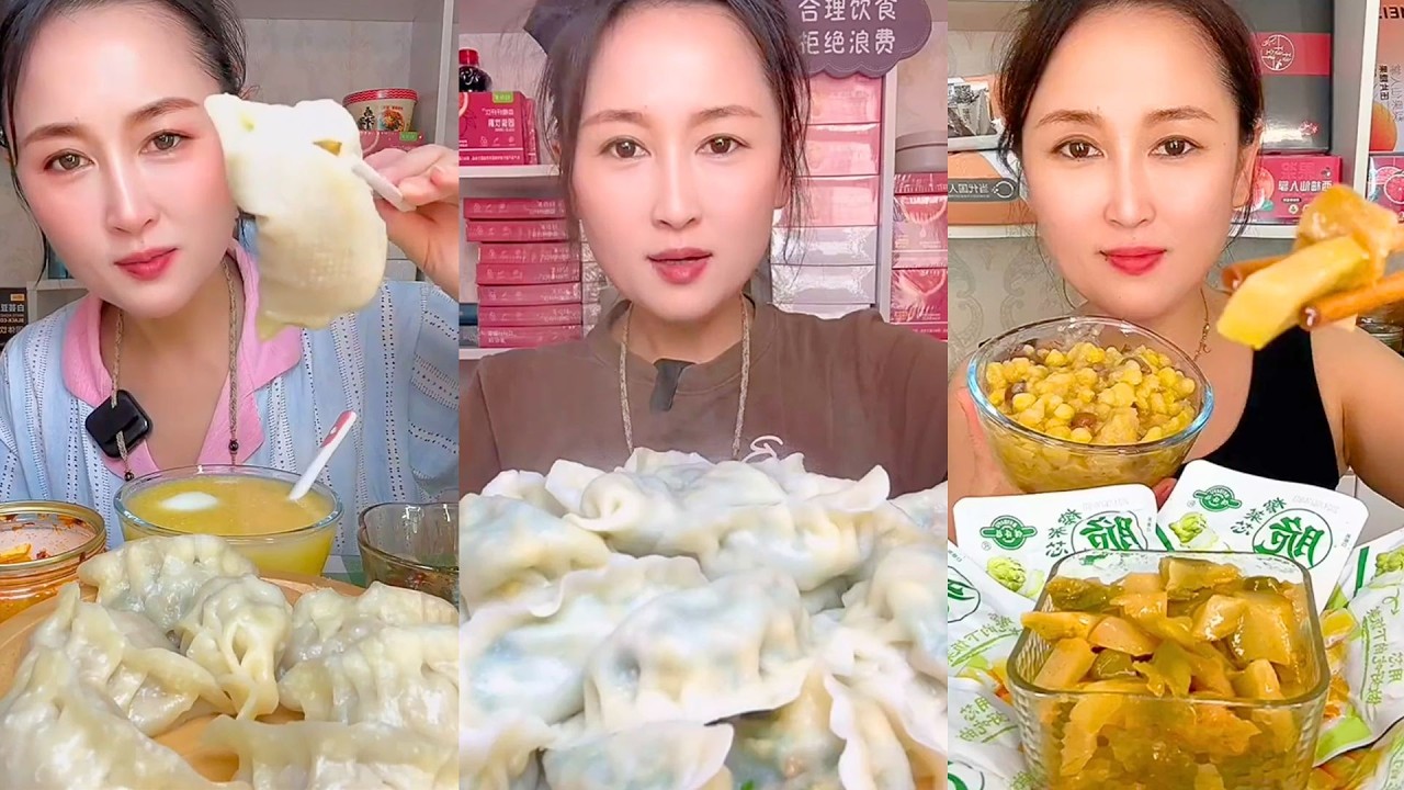 Dumpling Mukbang with Corn Salad and Tangy Pickled Vegetables