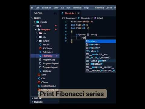 Print Fibonacci series using recursive function in c #shortvideo # ...