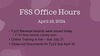 Family Self Sufficiency Office Hours: April 16, 2024