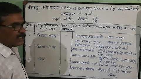 M P Board, Reduced Syllabus, Class - 10th, Subject - Urdu, Session 2020-2021