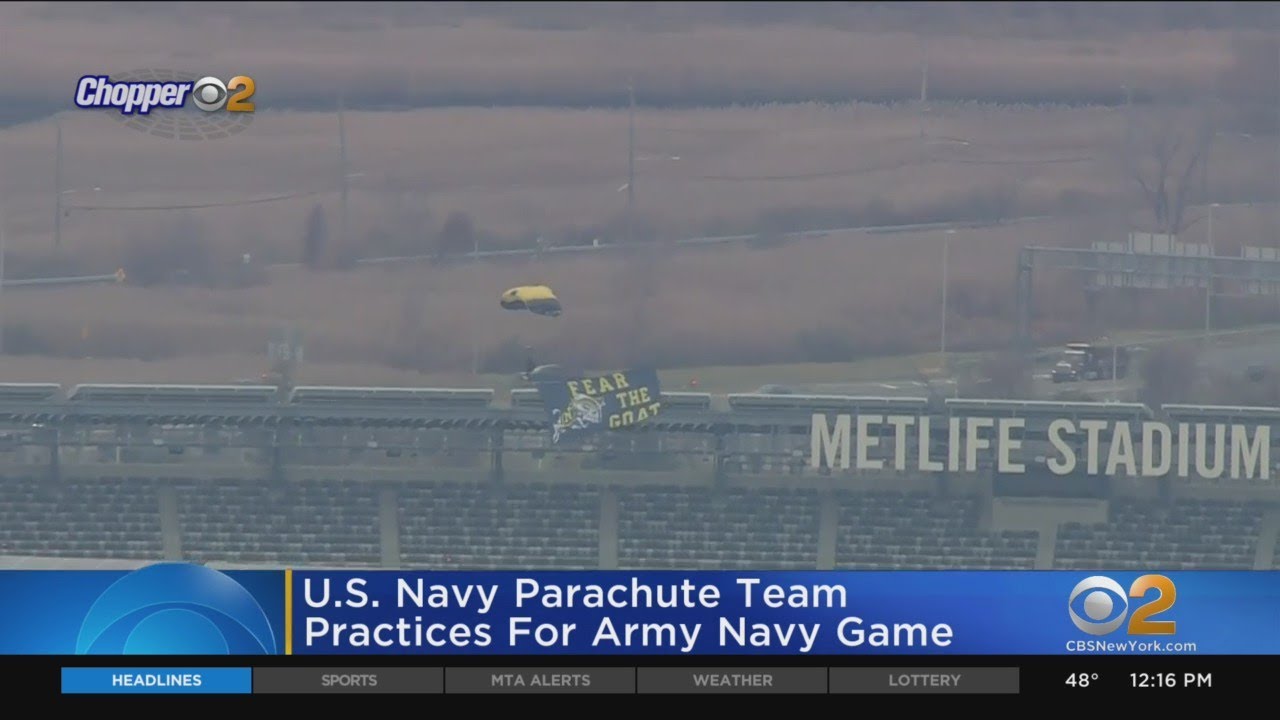 Navy Parachute Team Practices At MetLife Stadium Before Army-Navy Game