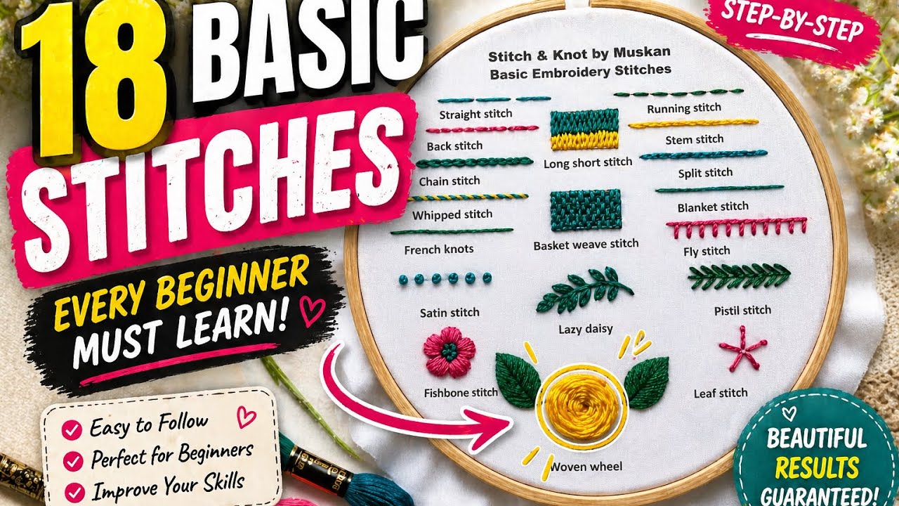 Basic Embroidery Stitches for Beginners | Learn Embroidery Stitches ...
