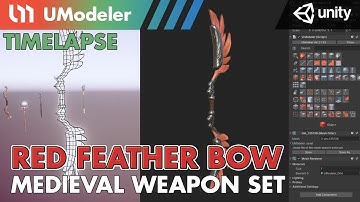3D Modeling in Unity - Timelapse of Modeling & Unwrapping a Red Feather Bow of Medieval Weapon Set