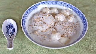 Banh Januk (glutinous rice balls in ginger syrup and coconut sauce)