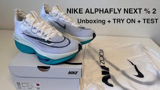NIKE AIR ZOOM ALPHAFLY NEXT % 2 | UNBOXING + TRY ON | 4k |  White/DEEP JUNGLE-CLEAR JADE | Running