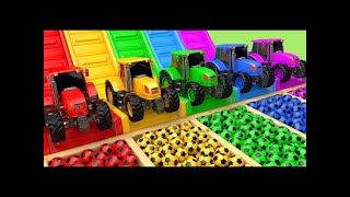 TRANSPORTING PIXAR CARS & FRUITS WITH COLORED & JOHN DEERE vs CLAAS vs TRACTORS - BeamNG.drive