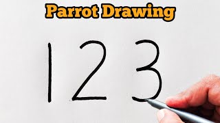 Flying parrot Drawing 123 number | Easy parrot drawing step by step | Number drawing