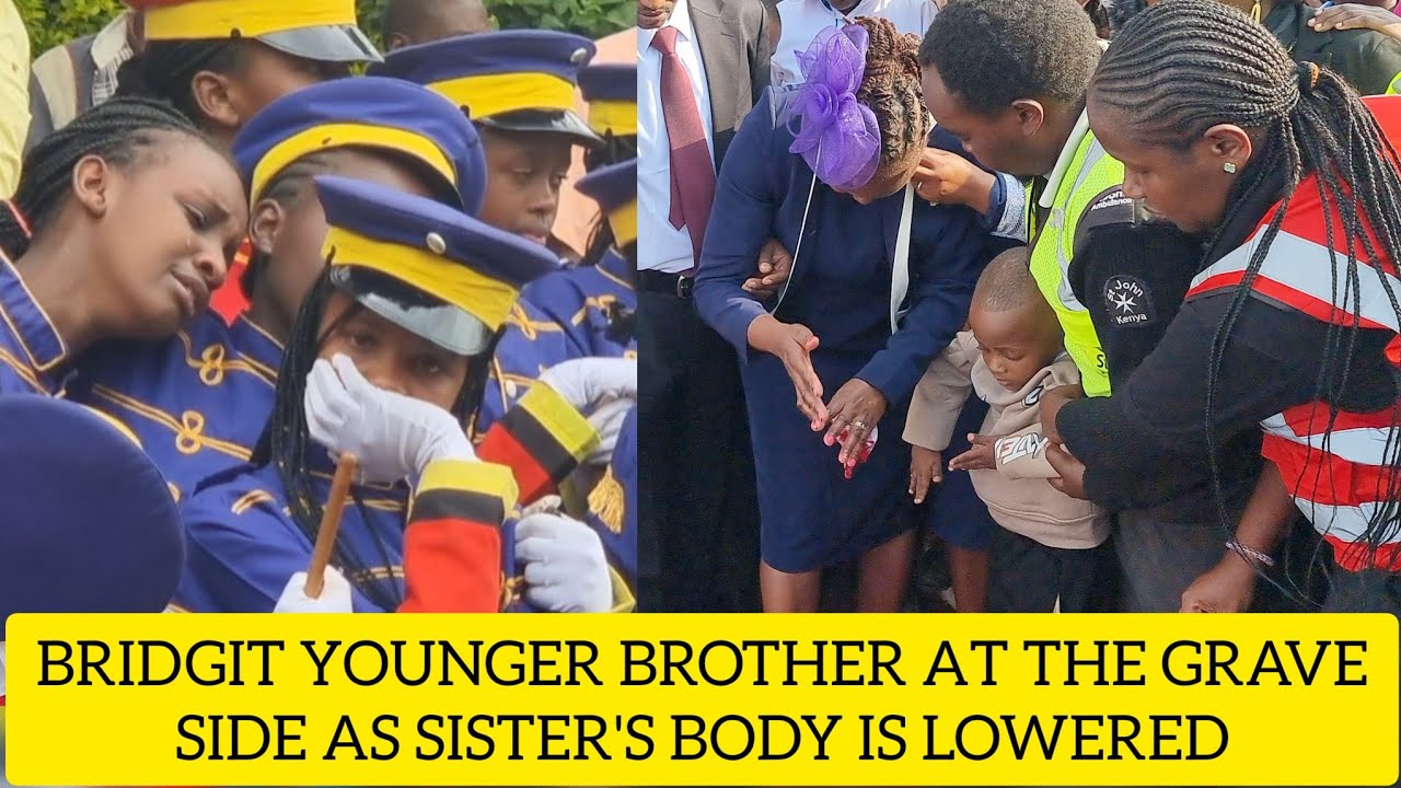 BRIDGIT MOTHER BREAKS AT THE GRAVE SIDE AS THE BOD¥ IS LOWERED