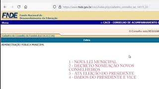 CACS FUNDEB. Cadastrando novo conselho no sistema CACS de acordo com a LEI Nº 14.113, DE 2020 CACS FUNDEB. Cadastrando novo conselho no sistema CACS de acordo com a LEI Nº 14.113, DE 2020