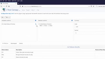 5. i-Tree Canopy configuration step 3  - Regional settings, benefits and removal rates