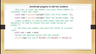JavaScript Program to Add Two Numbers | JavaScript Programming | SSCBE