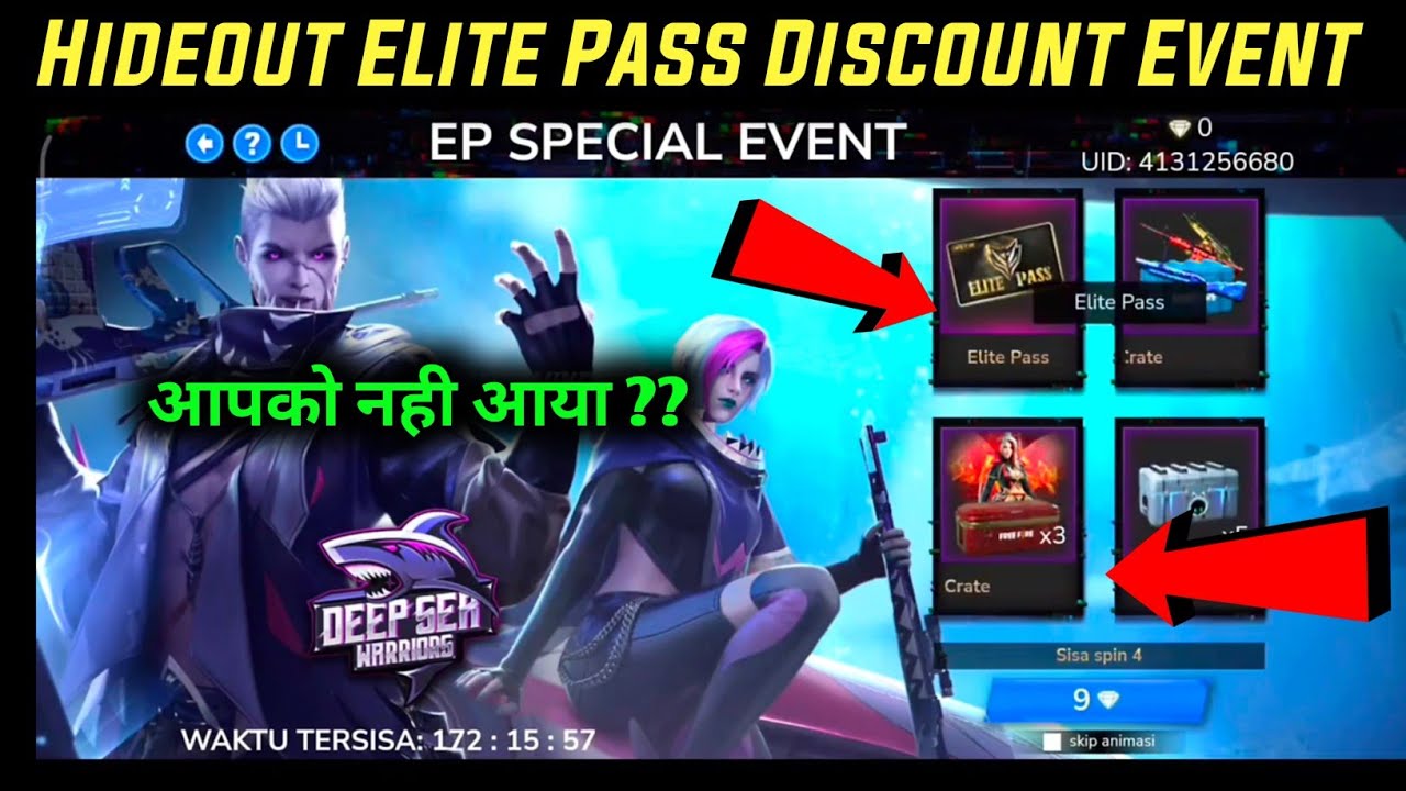 hideout Elite Pass Discount Event Free Fire | Elite Pass Offers  | Free Fire New Event