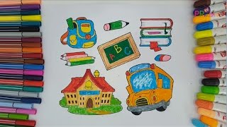 Best Learning Colors Video For Children - Coloring school, school bus Coloring Pages For Kids