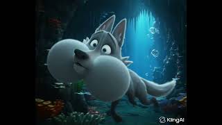 Cartoon wolf’s inflated cheeks: underwater cave breath-holding challenge! Cartoon wolf’s inflated cheeks: underwater cave breath-holding challenge!