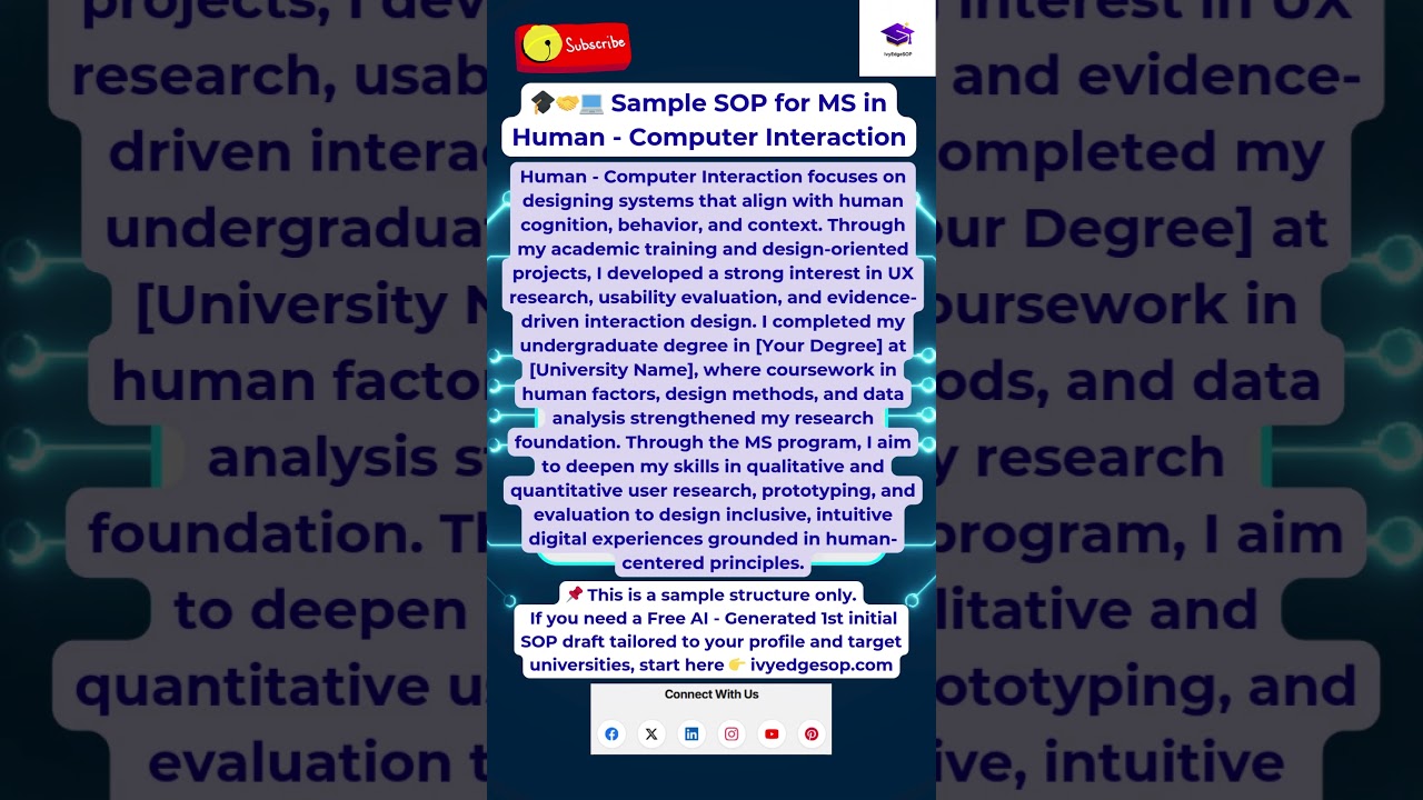 🎓🤝💻 Sample Statement of Purpose for MS in Human - Computer Interaction 
