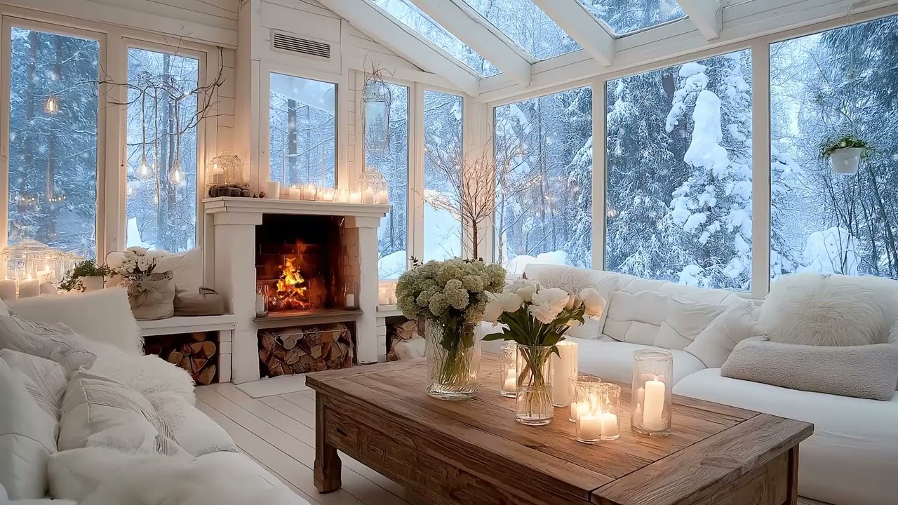 🎹❄️Soothing Cabin Piano by the Window | Snowfall & Warm Fire Ambience | Healing Relax Sleep Focus