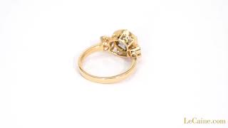 2 Carat Grey Moissanite with Art Carved Hearts 18K Yellow Gold Ring