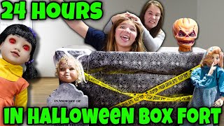 We Spent 24 Hours In A Halloween Box Fort, The Squid Game DOLL Was There! 24 Hours Gone Wrong