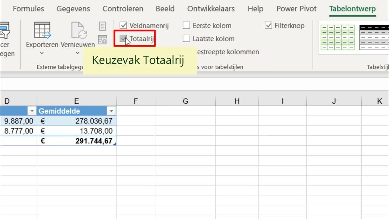 Totaalrij maken in tabel van excel 365 youtube