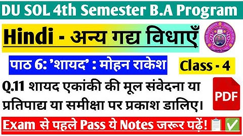 DU SOL 4th Semester B.A Program Hindi - अन्य गद्य विधाएँ Important Question With Answers Notes📋💯