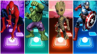 Spiderman 🆚 Hulk 🆚 Baby Groot 🆚 Captain America | Marvel Heroes | Tiles Hop EDM Rush