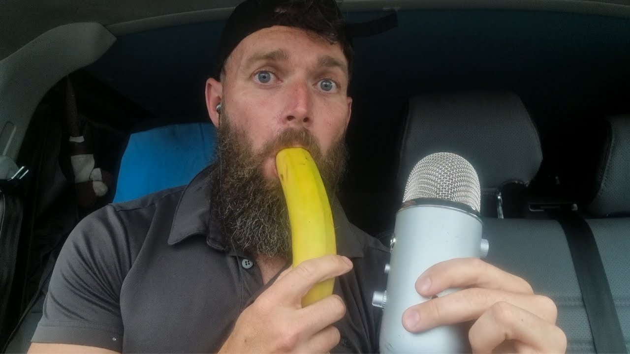 ASMR Eating Yogurt With A HUGE Banana 🍌 In A Busy Public Car Park