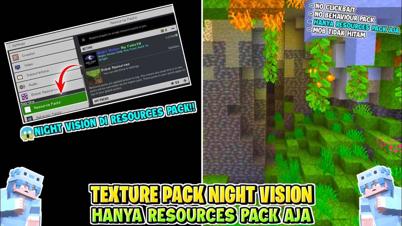 😱RESOURCES PACK!! texture pack night vision mcpe 1.18 download