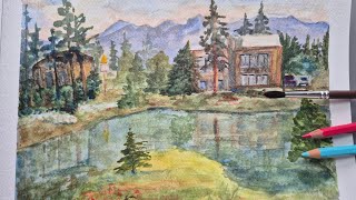 Малюю пейзаж  аквареллю.  CANMORE,  CANADA 