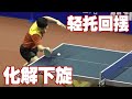 摆短总下网，在触球时可这样轻托一下，化解强下旋