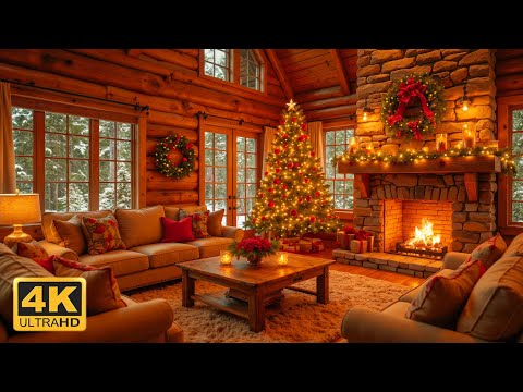 Warm Christmas Cabin Atmosphere Cozy Fireplace Relaxing Holiday Music For Peaceful Evenings