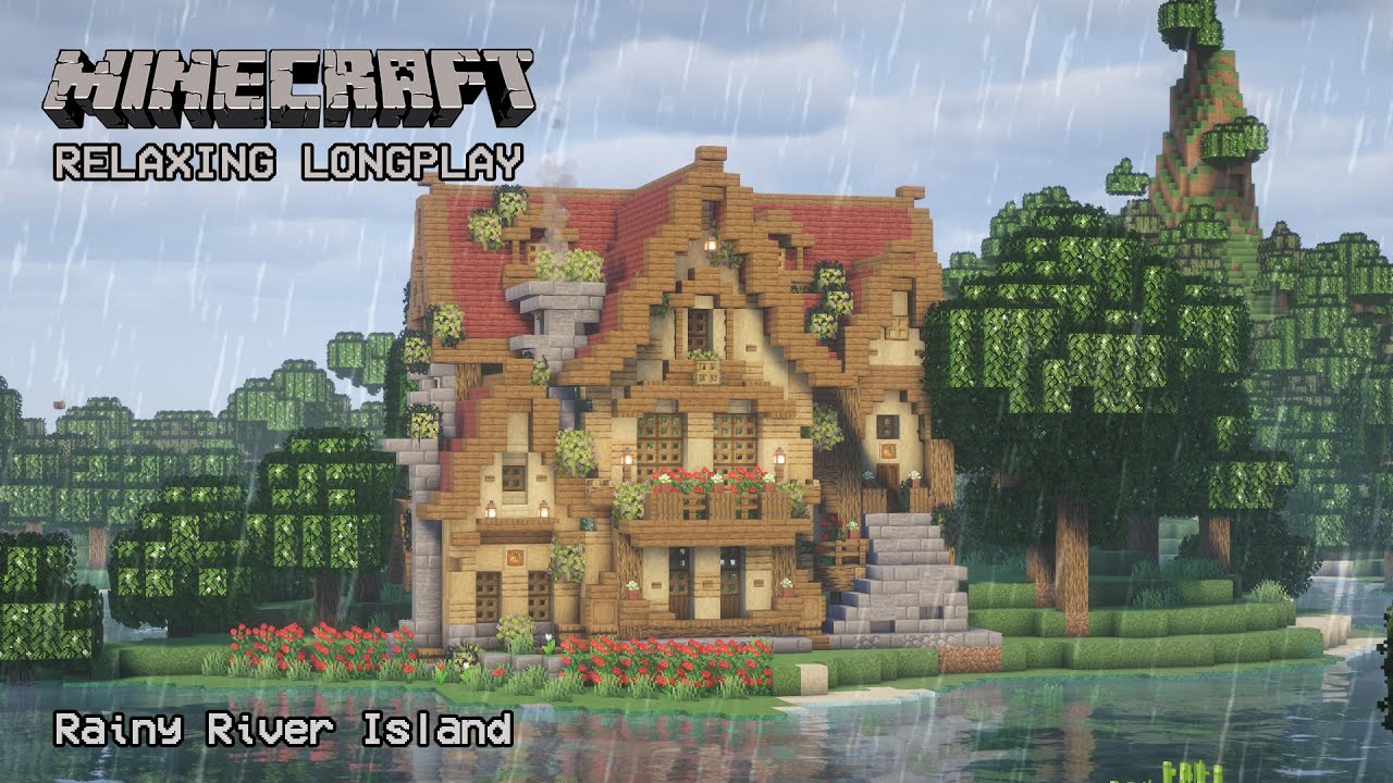 Minecraft Relaxing Longplay - Rainy River Island - Cozy Cottage House (No Commentary) 1.21