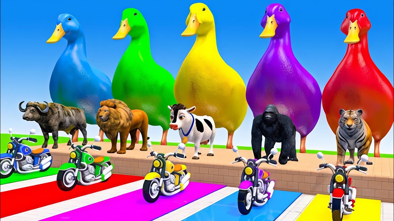 Long Slide Game With Cow Panda Pig Duck Lion Dinosaur 3d Animal Game Funny 3d Animals