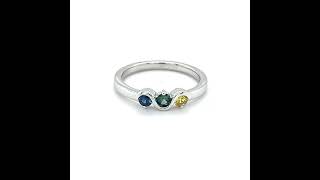 9ct White Gold Ring with Natural Australian Yellow , Teal &amp; Blue Sapphire