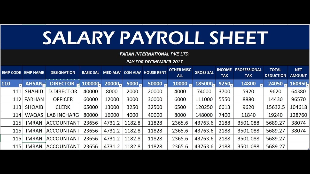  79 HOW TO CREATE PAYROLL SALARY SHEET SALARY PAY SLIP IN EXCEL 