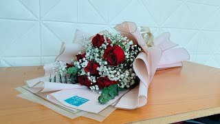 Easy Wrapping for Stunning 7 Roses #rose #bouquettutorial #flowerbouquet #DIY #flowerarrangement
