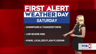 FIRST ALERT WEATHER DAY Saturday for chance of scattered downpours, storms