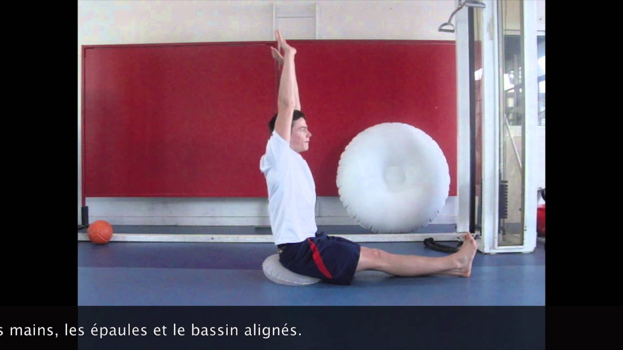 gainage dos Placement du dos sur mini waff avec un pied
