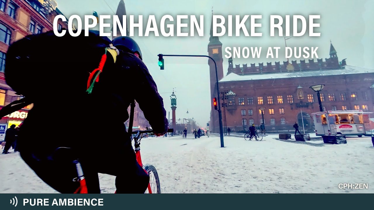 Copenhagen Bike Ride POV | Heavy Snowfall at Dusk | Winter City Ambience ASMR 4K