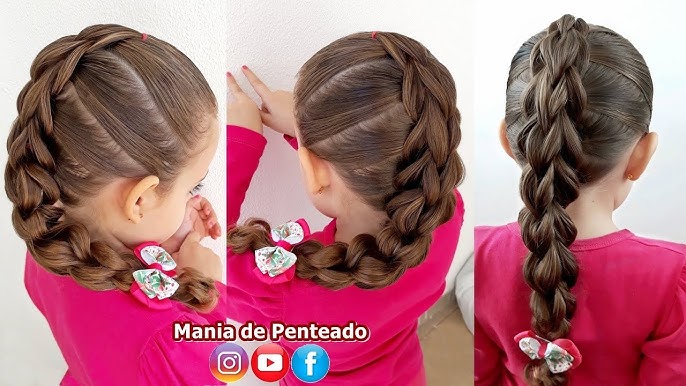 Penteado Infantil Tranças Falsas Laterais com Elásticos Coloridos