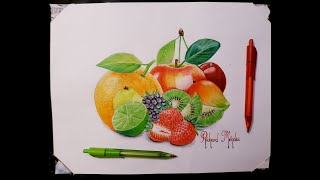 Frutas Realistas Bodegon a Boligrafo || Still Life of Realistic Fruits in Ballpoint Pen