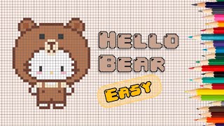 Pixel Art Tutorial | How to Draw Hello Kitty Bear step by step easy. 