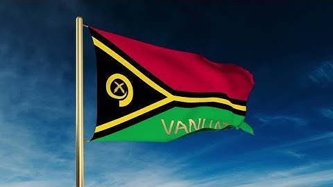 4K Vanuatu flag slider style with title. Waving in the wind with cloud background animation Stock