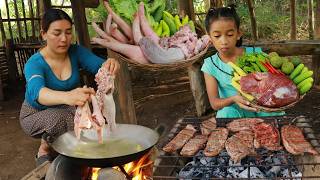 Cooking pig tail & tongue recipe/ Roasted beef for delicious +4food cook and eat
