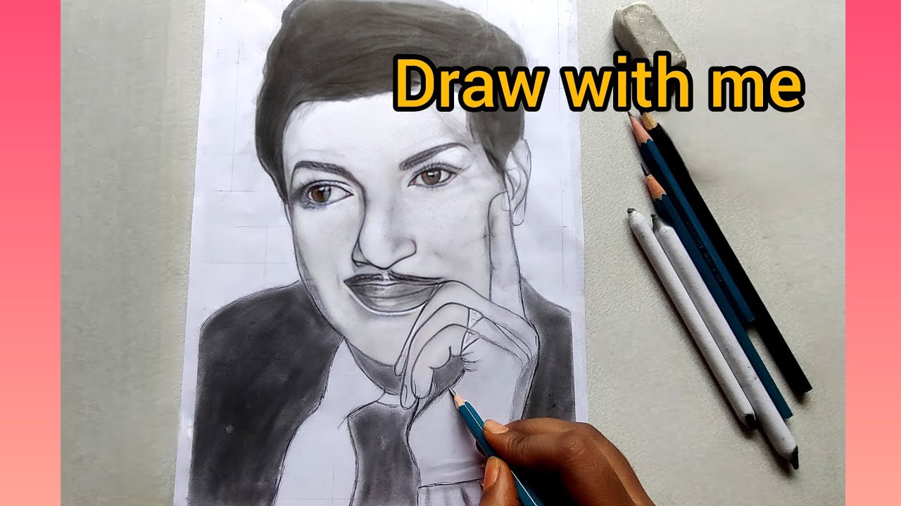 How to draw senior NTR. Draw with me. Easy way of drawing with grid method. Full drawing tutorial
